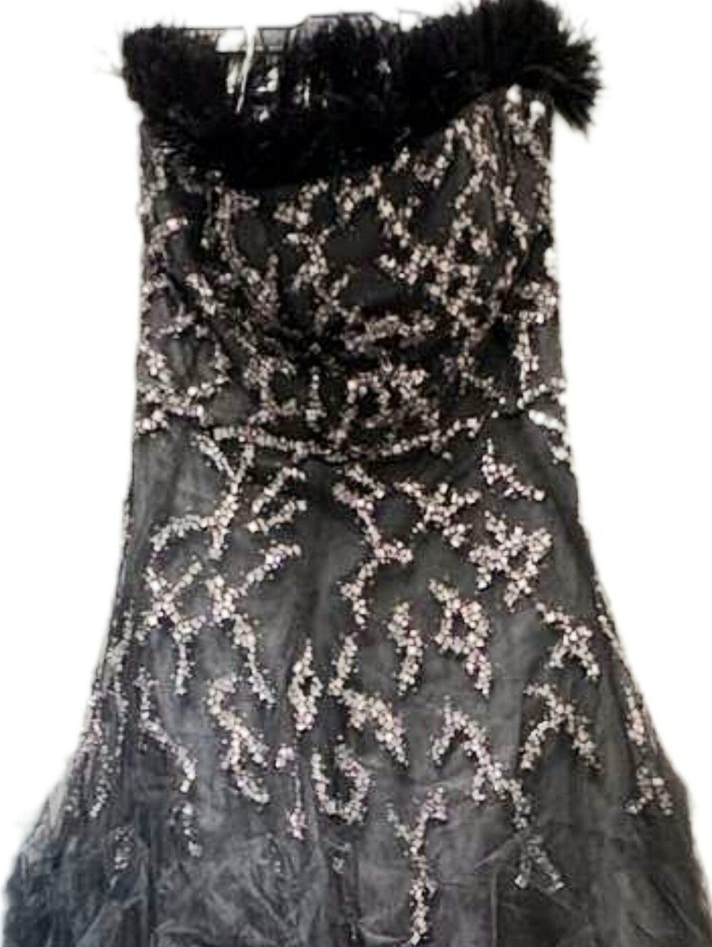 $10,000 OSCAR LA RENTA BLACK OSTRIC FEATHER SEQUIN CRYSTAL BEADS RUNWAY GOWN L - Picture 10 of 10
